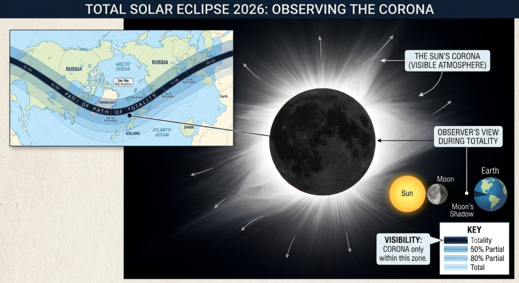 The Sun's corona visible during a total solar eclipse in 2026